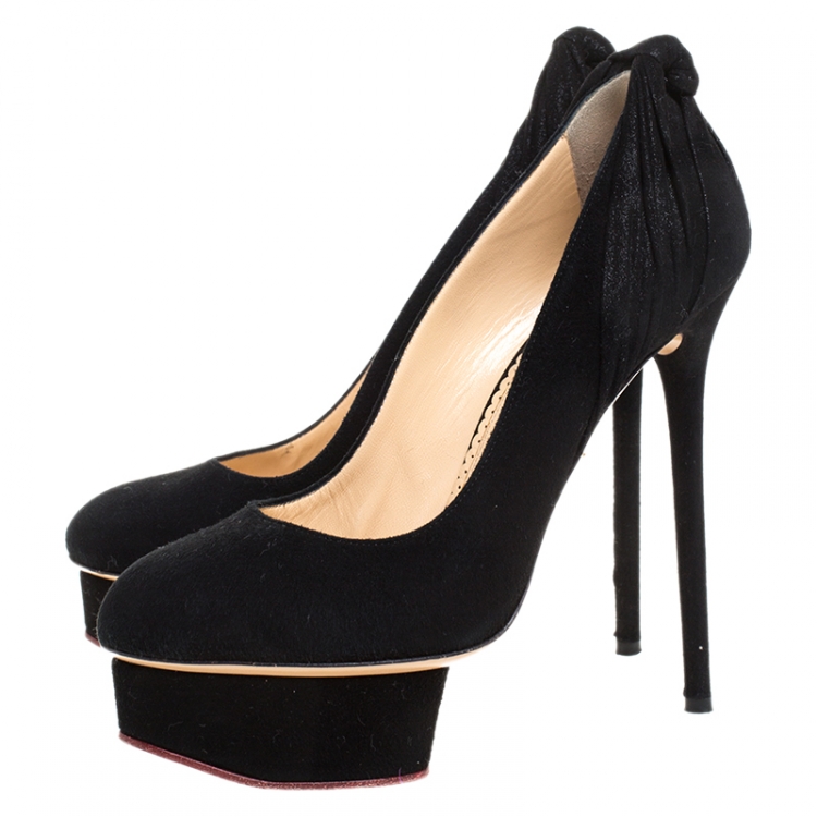 Pre Owned Charlotte Olympia Black Suede Eccentric Josephine Platform Pumps Size 37