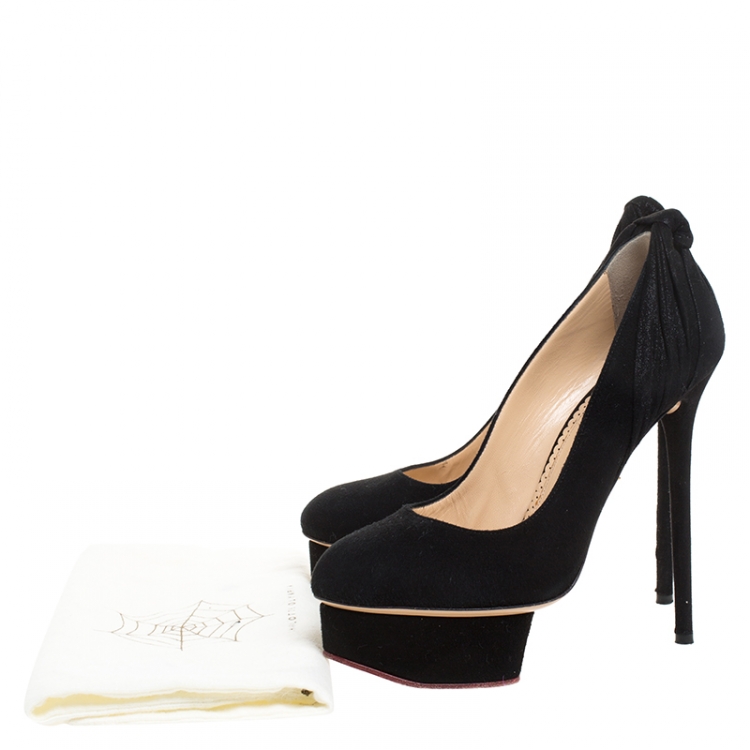 Pre Owned Charlotte Olympia Black Suede Eccentric Josephine Platform Pumps Size 37