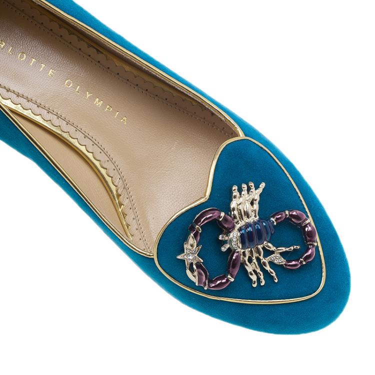 Pre Owned Charlotte Olympia Blue Suede Scorpio Smoking Slippers Size 38