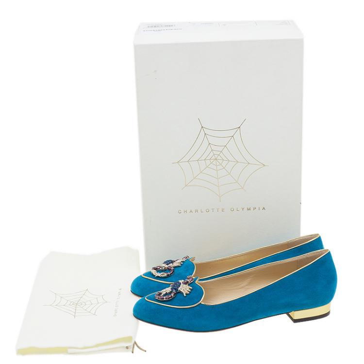 Pre Owned Charlotte Olympia Blue Suede Scorpio Smoking Slippers Size 38