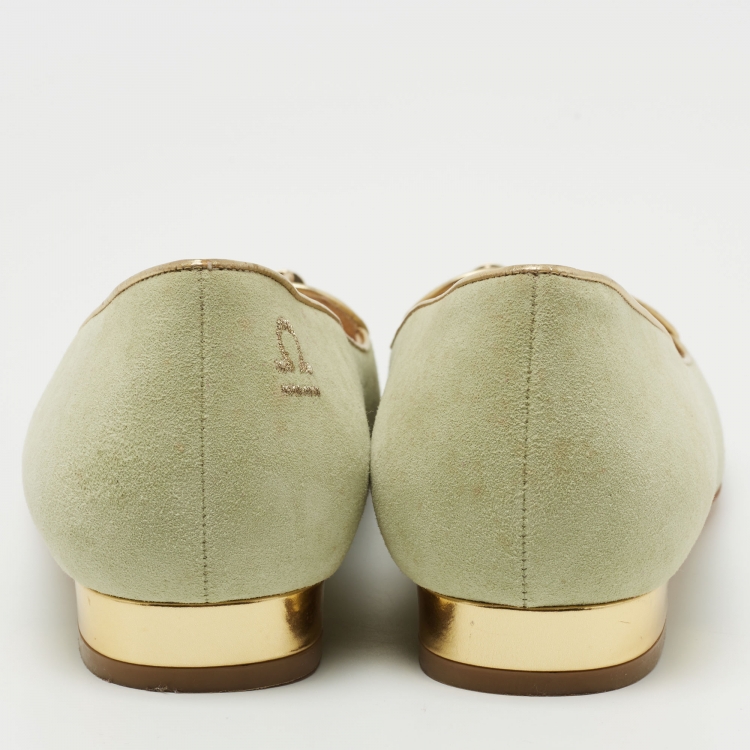 Pre Owned Charlotte Olympia Mint Green Suede Gemini Smoking Slippers Size 40