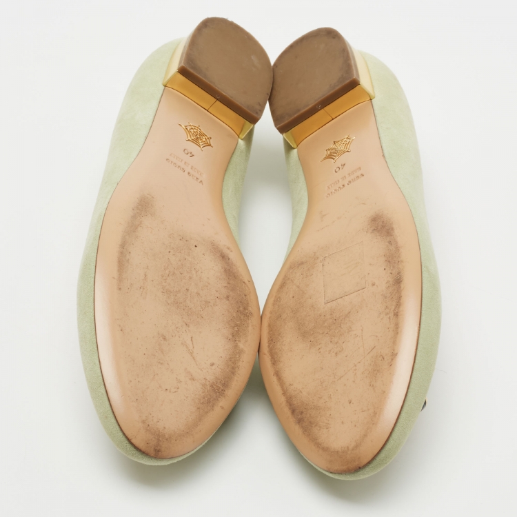 Pre Owned Charlotte Olympia Mint Green Suede Gemini Smoking Slippers Size 40