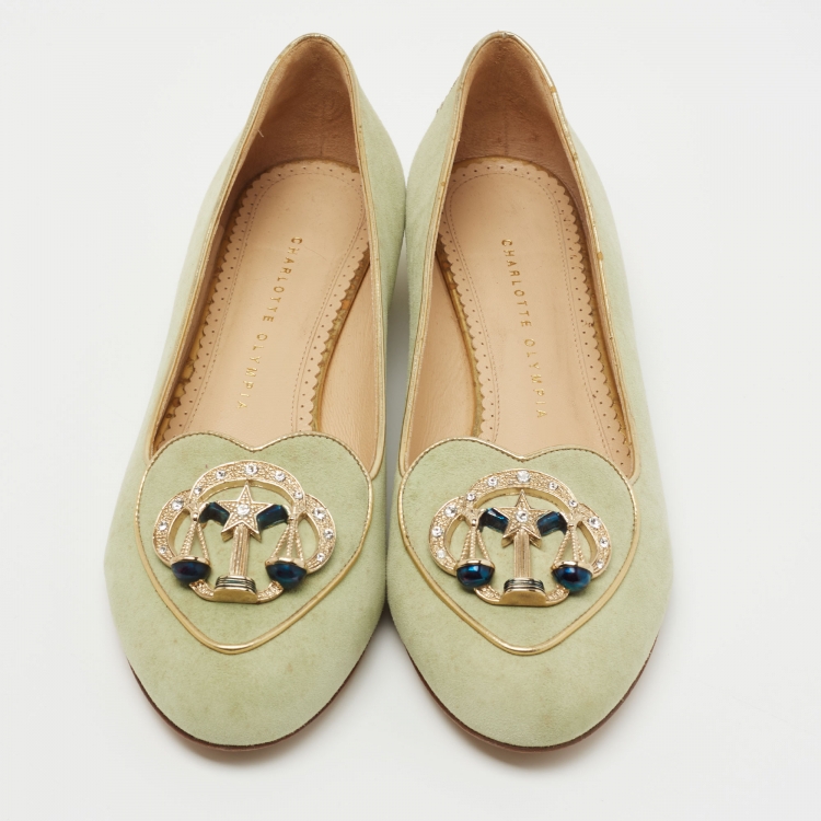 Pre Owned Charlotte Olympia Mint Green Suede Gemini Smoking Slippers Size 40