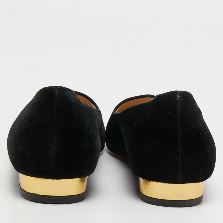 Pre Owned Charlotte Olympia Black Velvet Web Smoking Slippers Size 40