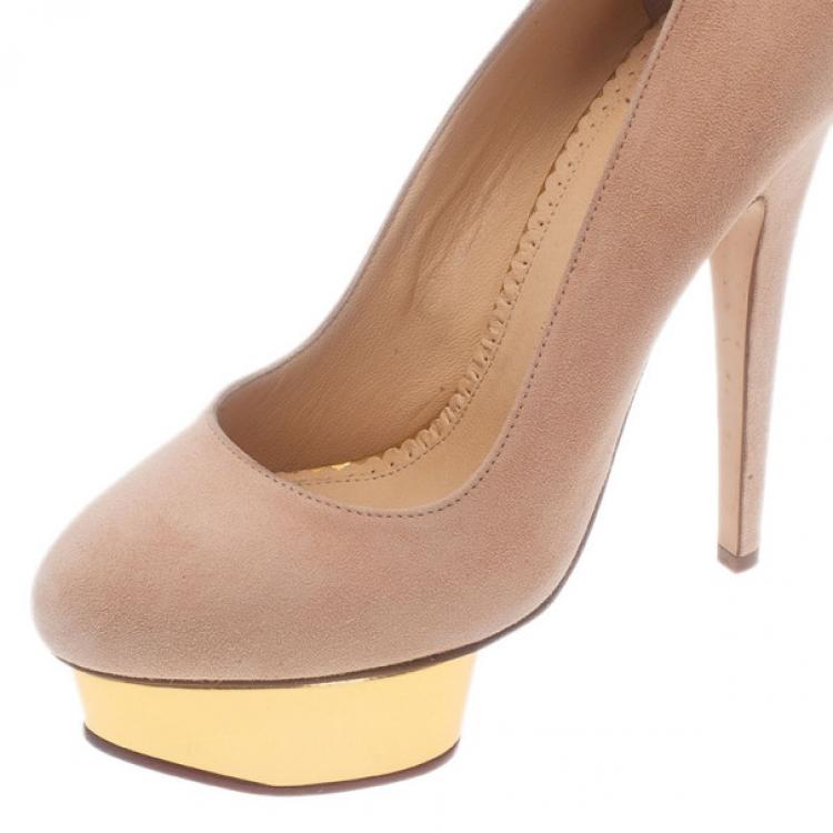 Pre Owned Charlotte Olympia Pink Suede Dolly Platform Pumps Size 36