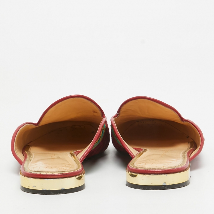 Pre Owned Charlotte Olympia Multicolor Embroidered Canvas Flat Mules Size 41