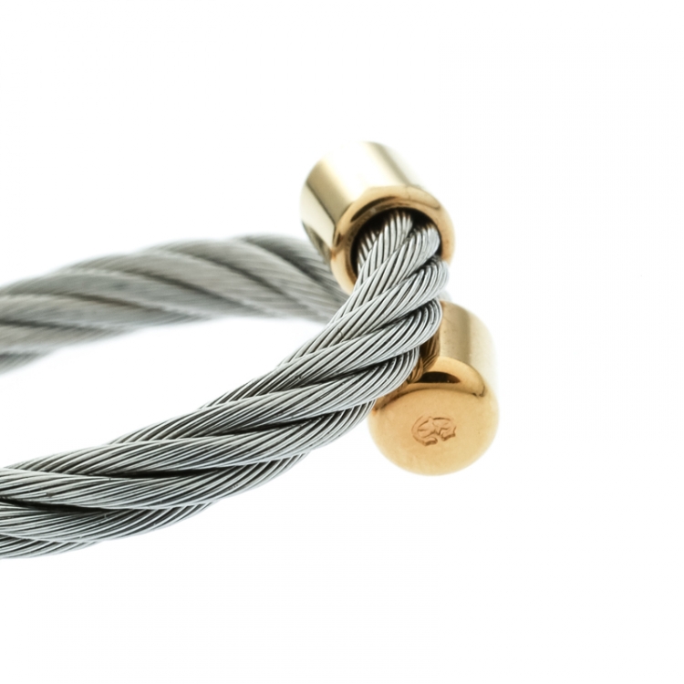 Pre Owned Charriol Gold Tone Motif Twisted Cable Silver Tone Adjustable Ring 