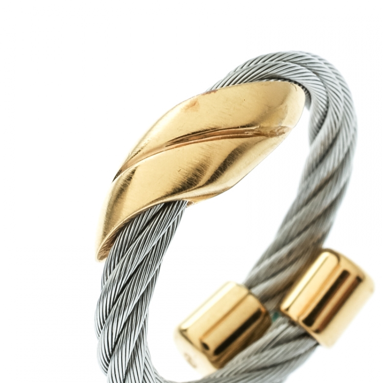 Pre Owned Charriol Gold Tone Motif Twisted Cable Silver Tone Adjustable Ring 