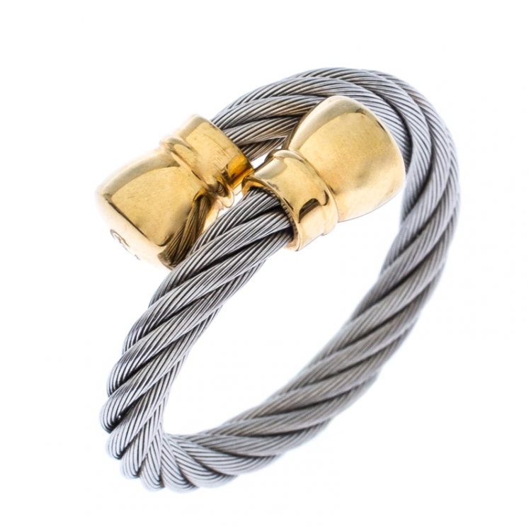 Pre Owned Charriol Celtic Bourse Titanium Cable and Gold Plated Ring Size 54.5
