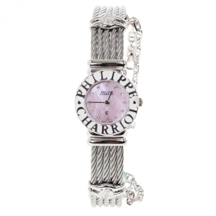 Pre Owned Philippe Charriol Pink Silver St. Tropez Women's Wristwatch 24MM