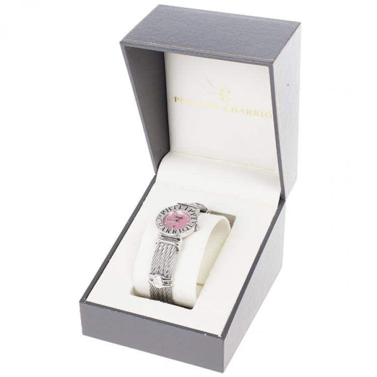 Pre Owned Philippe Charriol Pink Silver St. Tropez Women's Wristwatch 24MM
