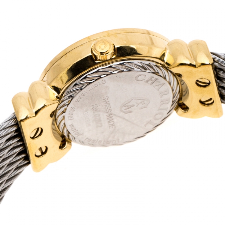 Pre Owned Charriol White Mother of Pearl Stainless Steel Gold Plated St-Tropez Ref.028/2 Women's Wristwatch 24.50 mm