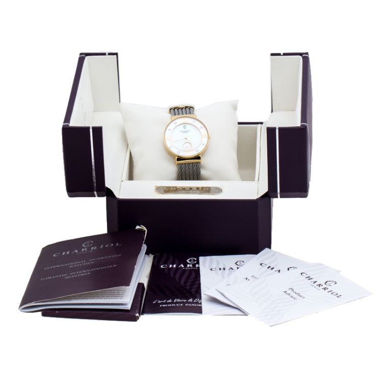 Pre Owned Charriol Mother of Pearl Yellow Gold Tone And Stainless Steel Diamonds ST-Tropez ST30.1 Women's Wristwatch 30 mm
