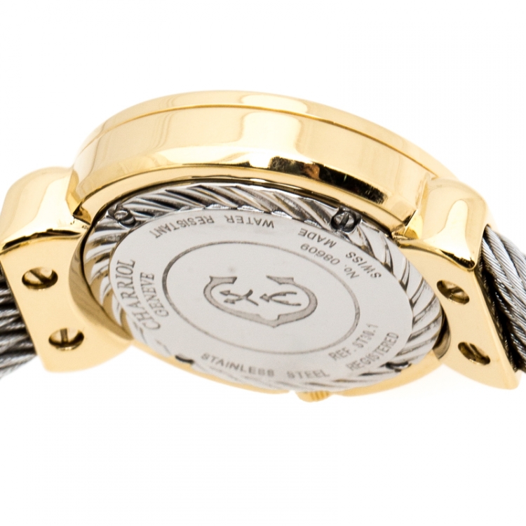 Pre Owned Charriol Mother of Pearl Yellow Gold Tone And Stainless Steel Diamonds ST-Tropez ST30.1 Women's Wristwatch 30 mm