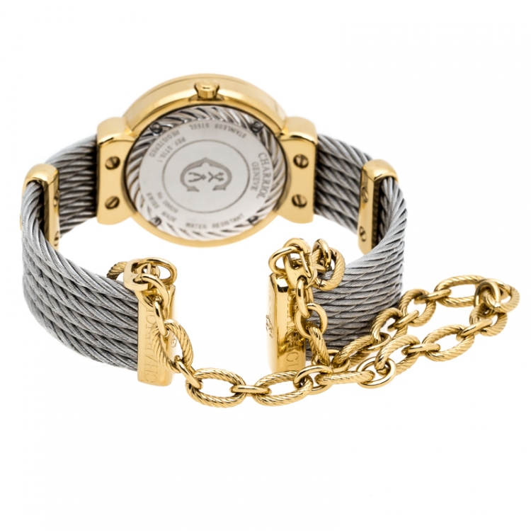 Pre Owned Charriol Mother of Pearl Yellow Gold Tone And Stainless Steel Diamonds ST-Tropez ST30.1 Women's Wristwatch 30 mm