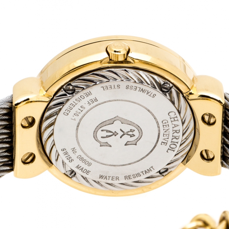 Pre Owned Charriol Mother of Pearl Yellow Gold Tone And Stainless Steel Diamonds ST-Tropez ST30.1 Women's Wristwatch 30 mm