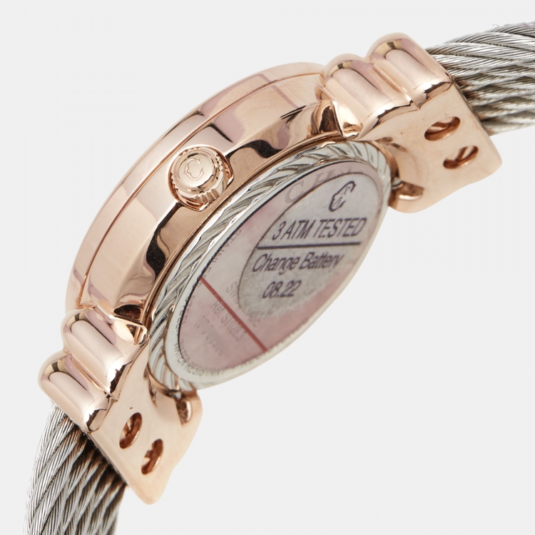 Pre Owned Charriol Mother Of Pearl Gold Plated Stainless Steel St-Tropez 028PD1.540.552 Women's Wristwatch 24.50 mm
