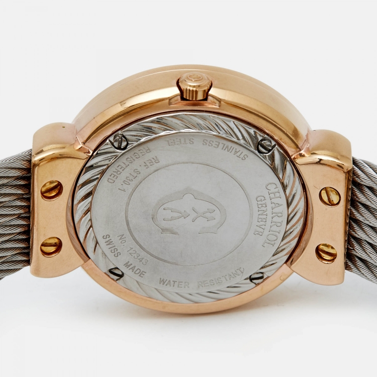 Pre Owned Charriol Mother Of Pearl Two-Tone Stainless Steel St-Tropez ST30PC.560.013 Women's Wristwatch 30 mm