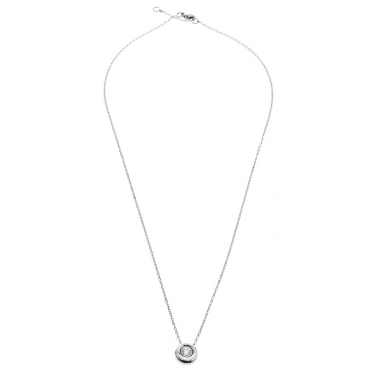 Pre Owned Chaumet Diamond Solitaire 18k White Gold Round Pendant Necklace