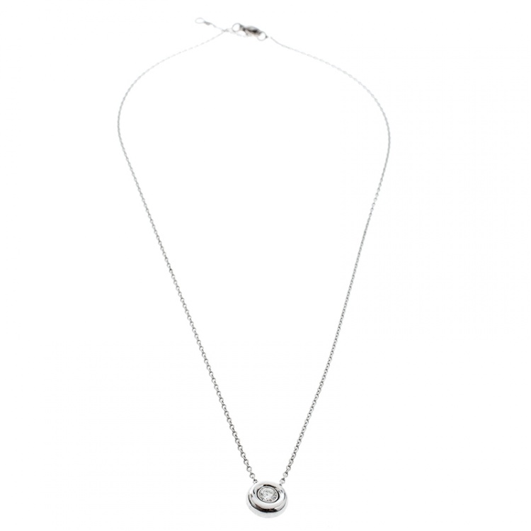 Pre Owned Chaumet Diamond Solitaire 18k White Gold Round Pendant Necklace