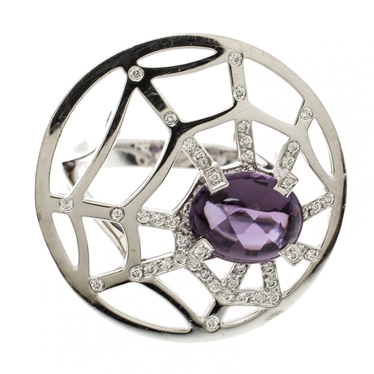 Pre Owned Chaumet Catch Me If You Love Me Amethyst Diamond 18k White Gold Cocktail Ring Size 53