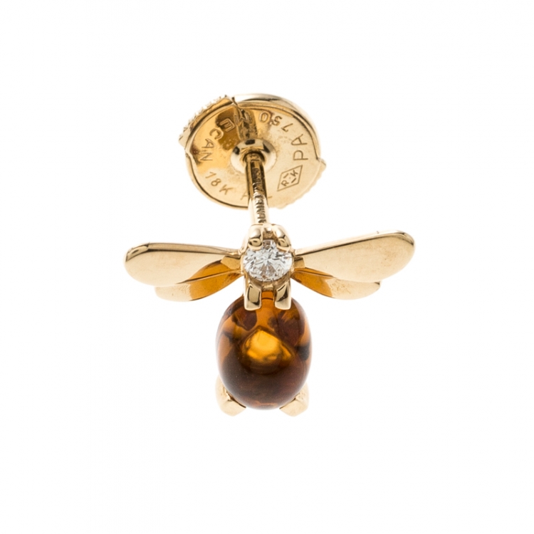 Pre Owned Chaumet Attrape-moi Bee Citrine Yellow Gold Stud Earring