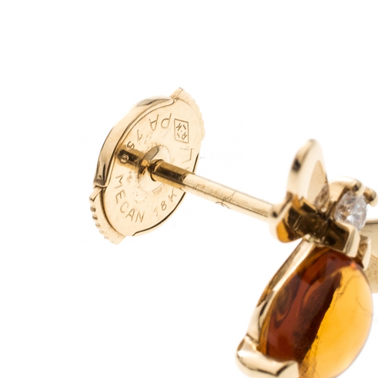 Pre Owned Chaumet Attrape-moi Bee Citrine Yellow Gold Stud Earring