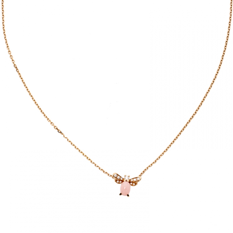 Pre Owned Chaumet Attrape-Moi...si tu M'aimes Diamond Pink Opal 18k Rose Gold Pendant Necklace