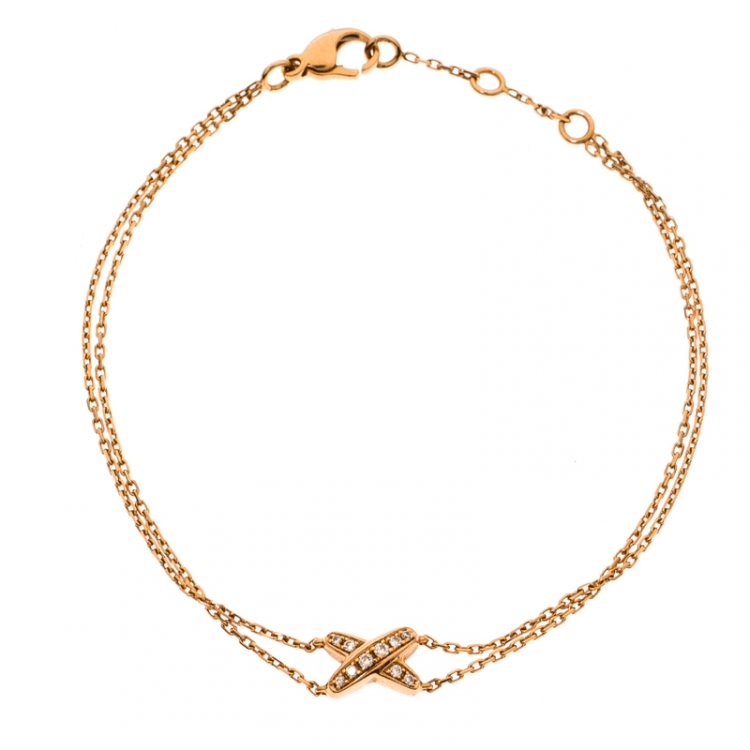 Chaumet Mini Liens Diamond 18k Rose Gold Double Chain Bracelet Chaumet ...