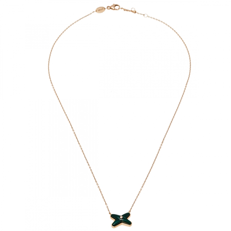 Pre Owned Chaumet Jeux de Liens Diamond Malachite 18K Rose Gold Pendant Necklace