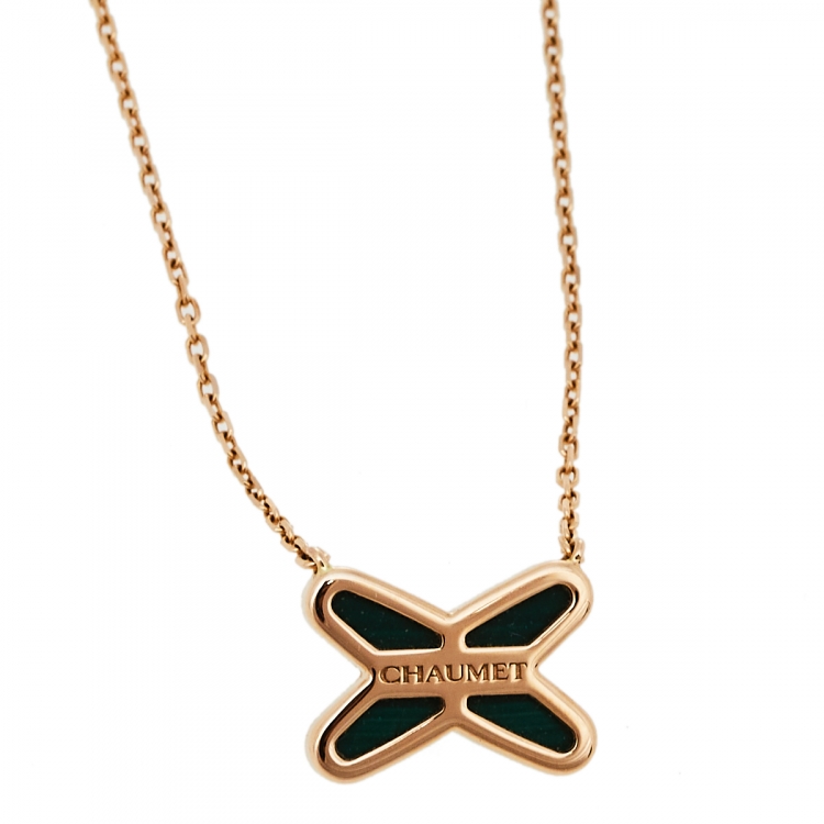 Pre Owned Chaumet Jeux de Liens Diamond Malachite 18K Rose Gold Pendant Necklace