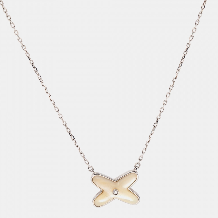 Pre Owned Chaumet Jeux de Liens Mother of Pearl Diamond 18k White Gold Necklace