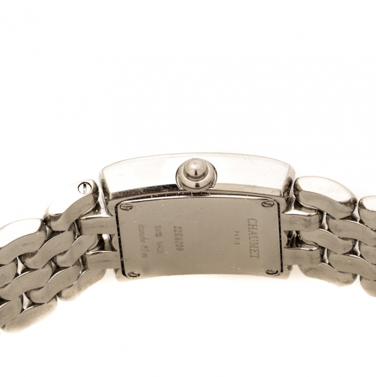 Pre Owned Chaumet Pinkish White Stainless Steel Diamonds Khesis 253813 Women's Wristwatch 21 mm