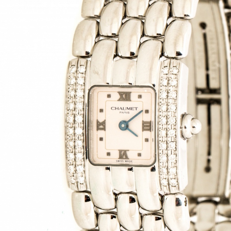 Pre Owned Chaumet Pinkish White Stainless Steel Diamonds Khesis 253813 Women's Wristwatch 21 mm