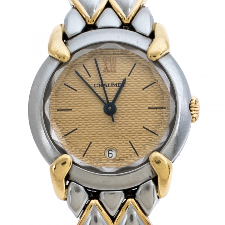 Pre Owned Chaumet Gold 18K Yellow Gold Stainless Steel Women's Wristwatch 25 mm