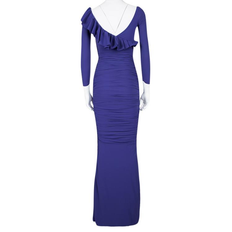 Pre Owned La Petite Robe Di Chiara Boni Purple Ruffle Detail Ruched Long Sleeve Maxi Dress S