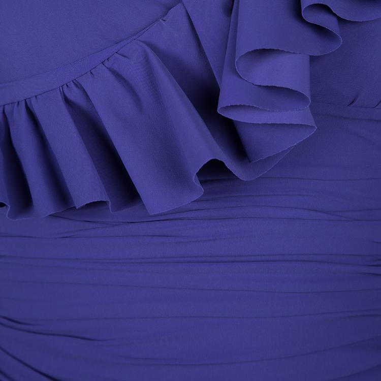 Pre Owned La Petite Robe Di Chiara Boni Purple Ruffle Detail Ruched Long Sleeve Maxi Dress S