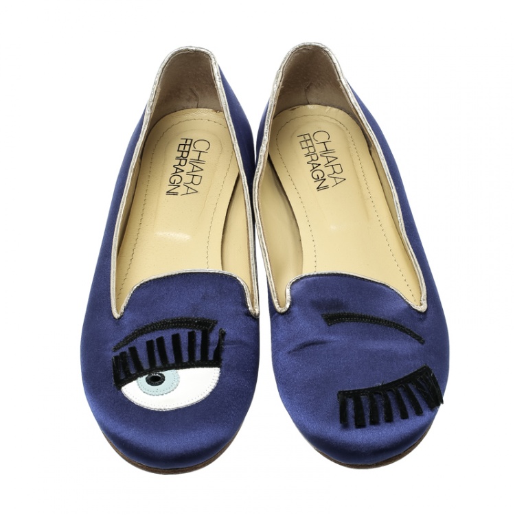 Chiara Ferragni Blue Satin Flirting Smoking Slippers Size 38 Chiara Ferragni Tlc