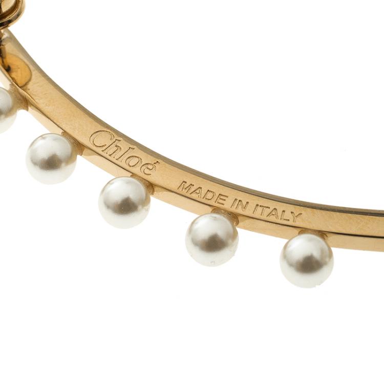 Pre Owned Chloe Pearl Darcy Faux Pearl Gold Tone Single Ear Cuff 