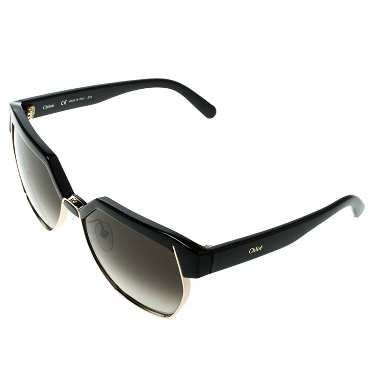Pre Owned Chloe Black/Black Gradient CE665S Dafne Geometric Metal Mix Sunglasses