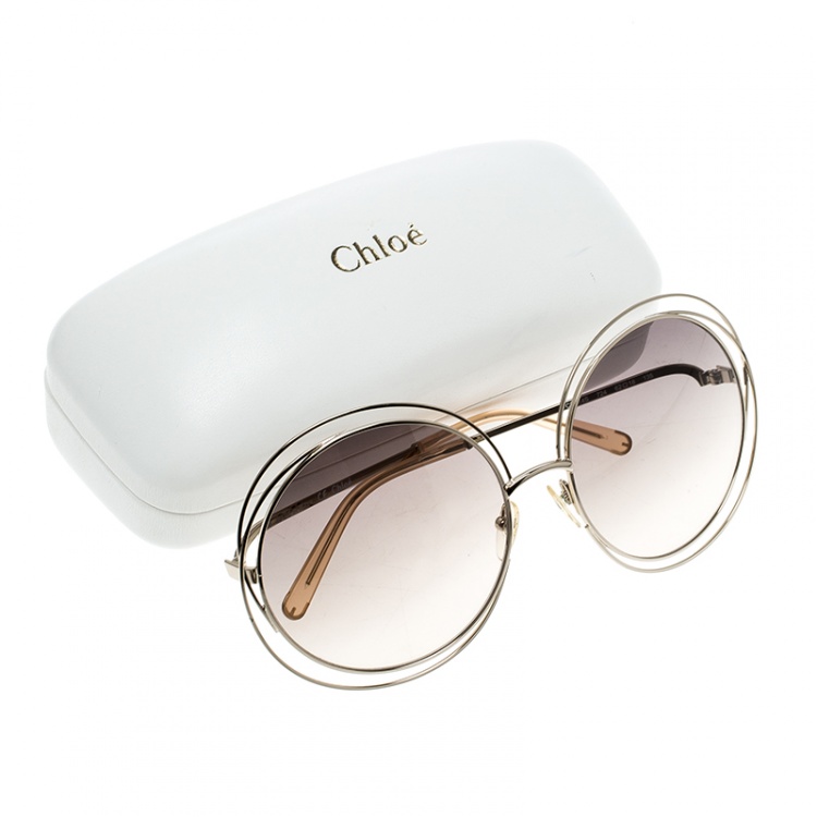Pre Owned Chloe Gold/Brown Gradient CE114S Carlina Oversized Round Sunglasses