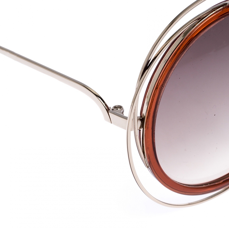 Pre Owned Chloe Brown Gradient CE120S Carlina Oversized Round Sunglasses