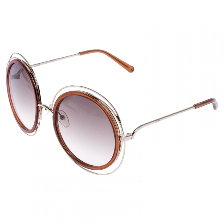 Pre Owned Chloe Brown Gradient CE120S Carlina Oversized Round Sunglasses