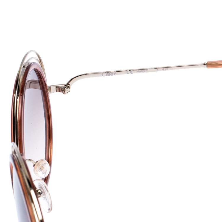 Pre Owned Chloe Brown Gradient CE120S Carlina Oversized Round Sunglasses