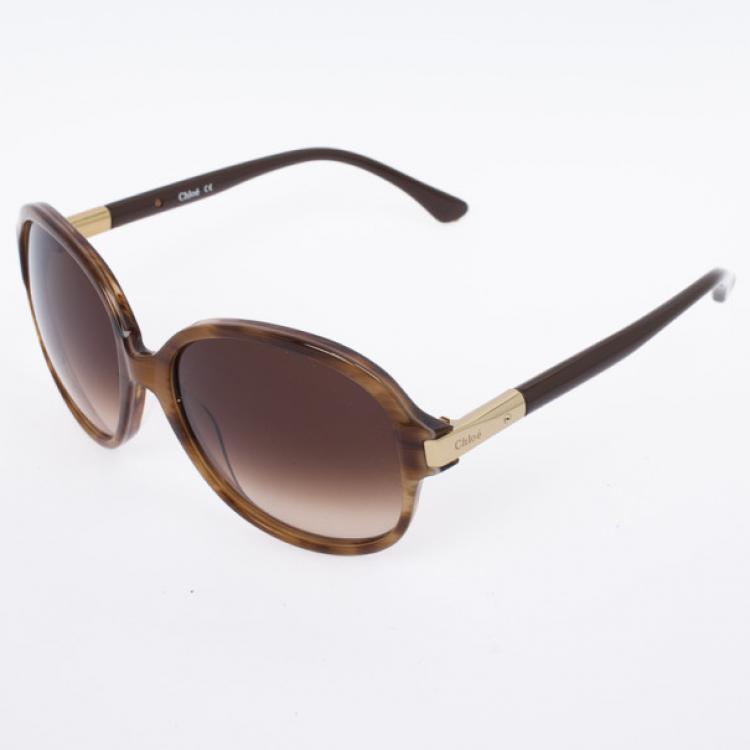 Pre Owned Chloe Brown Horn Acrylic Round Oversize Sunglasses