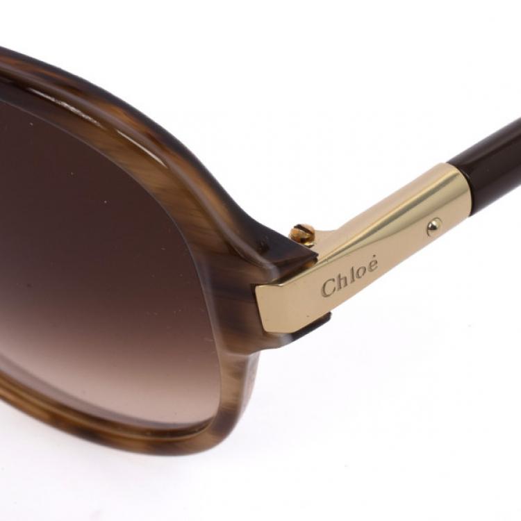 Pre Owned Chloe Brown Horn Acrylic Round Oversize Sunglasses