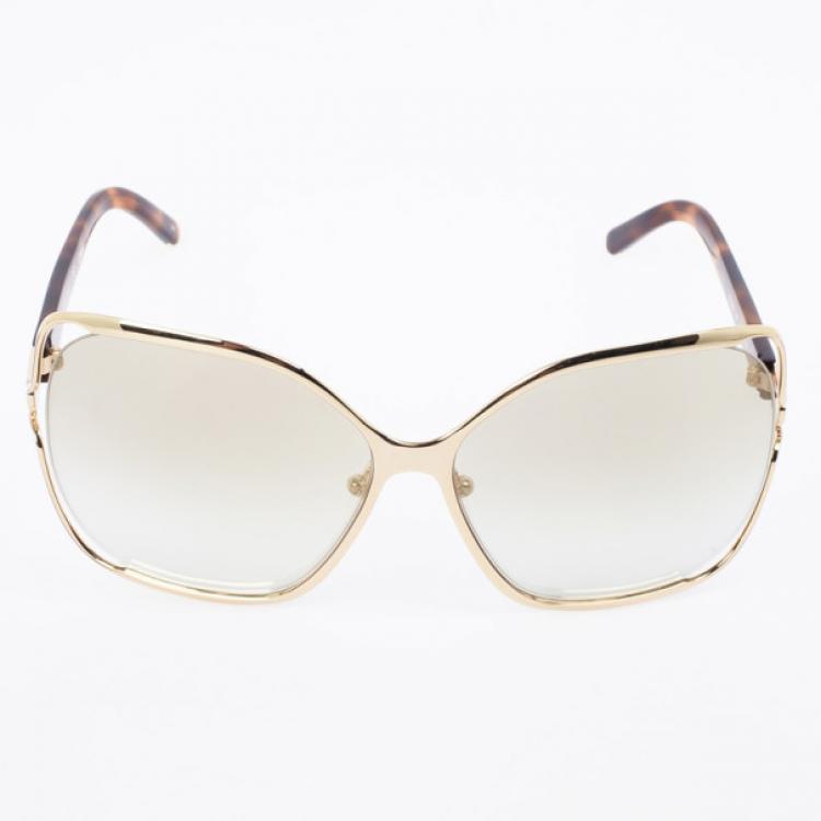 Pre Owned Chloe Gold Havana CE108S Square Women's Sunglasses