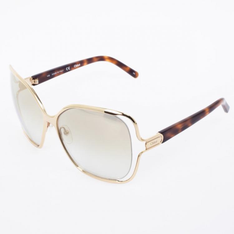 Pre Owned Chloe Gold Havana CE108S Square Women's Sunglasses
