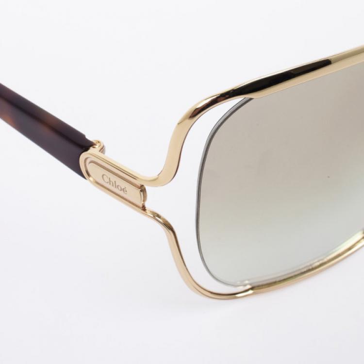 Pre Owned Chloe Gold Havana CE108S Square Women's Sunglasses