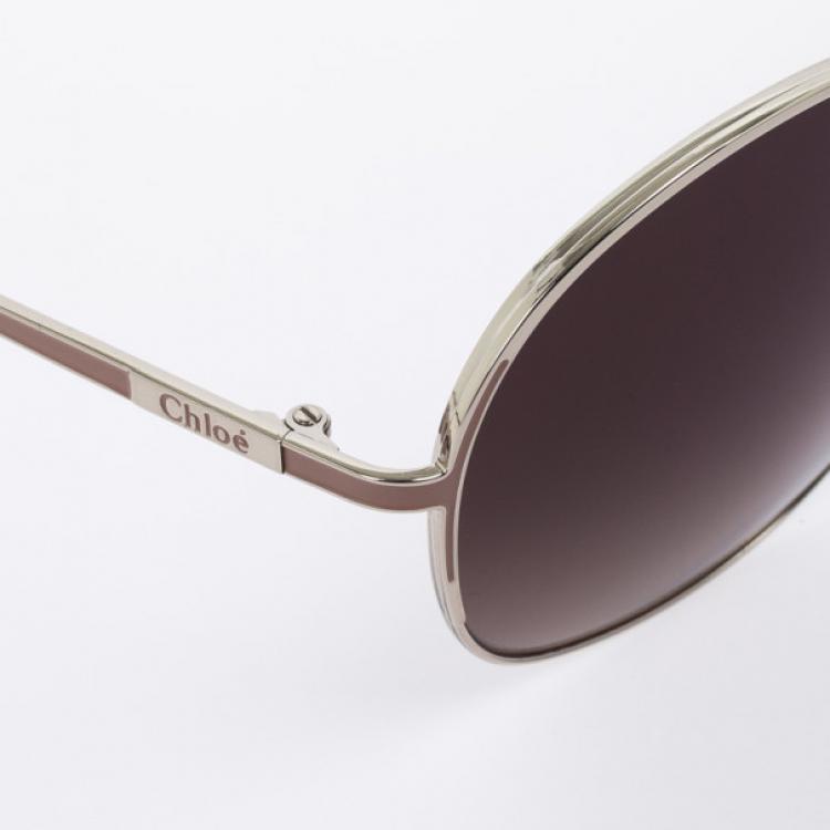 Pre Owned Chloe Gold Brown 104S Round Women's Sunglasses